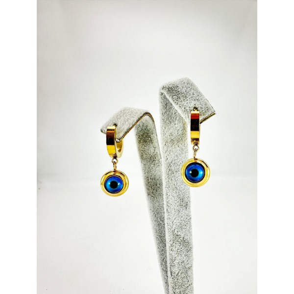 Gold Yuvarlak Nazar Boncuklu Küpe